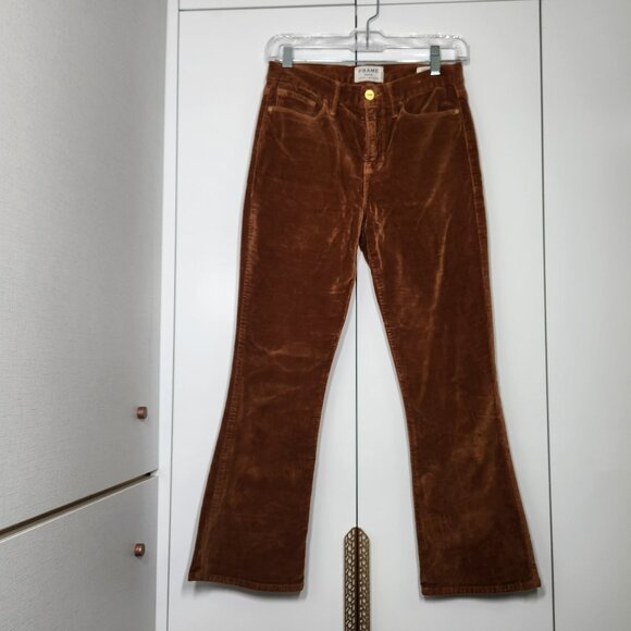 Frame Le Crop Mini Boot Cotton Blend Velvet kick-Flare Pants Size 26 Brown - Picture 1 of 8